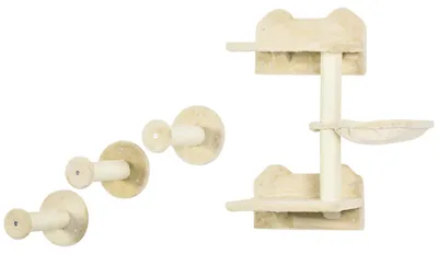 Produktbild von PawHut Katzen Kletterwand, 4-teilig, Kletterwand Set, Katzenkletterwand, Beige