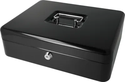 Produktbild von Geldkassette abschließbar (groß, 30 cm) Schwarz, 2 Schlüssel, Hartgeldeinsatz