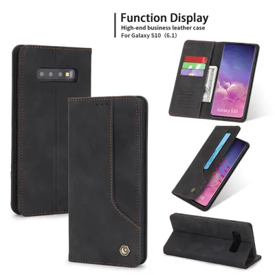 Obrázek produktu pro RetroPolyuretankožené pouzdro pro Samsung Galaxy S10 peněženkový design pouzdro s držákem na karty a stojánkem černé