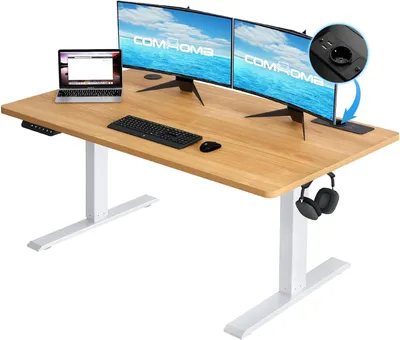 Produktbild von Elektrisch höhenverstellbarer Steh- und Sitzschreibtisch, 140x60 cm, mit Memory-Funktion und stabilem Metallgestell