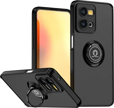 Produktbild von Hülle für Oppo Reno7 4G Matte Transluzent TPU Stoßfest Schutzhülle mit Ring Halter Ständer Schwarz