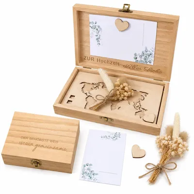 Produktbild von Holzbox Geldgeschenk Hochzeit, personalisiert, für Brautpaar, 1 Stück, Geschenkverpackung