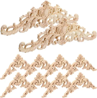 Productafbeelding van Houten ornamentenset, 10-delig, 30 x 8 cm, geschikt voor meubels en wanddecoratie