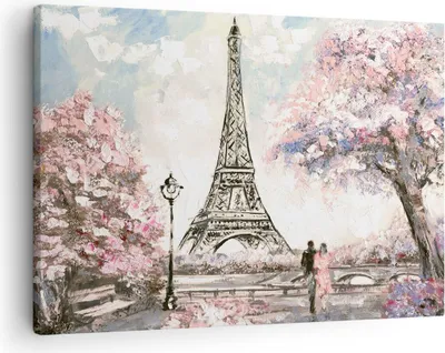 Produktbild von Bild auf Leinwand - Leinwandbild - Bäume Eiffle Paar Frankreich - 70x50cm - Wand Bild - Wanddeko - Leinwanddruck - Bilder - Kunstdruck - Wanddekoration - Leinwand bilder - Wandkunst - AA70x50-3147