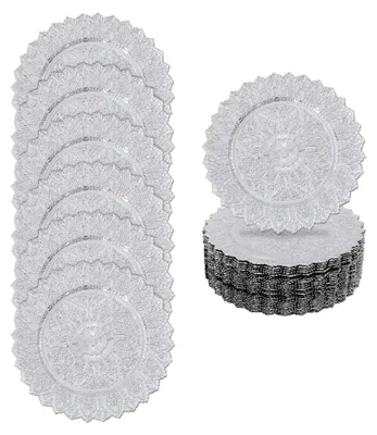 Produktbild von 50 Stück Runde Antike Platzteller in Silber, Wiederverwendbare Servierteller für Abendessen und Tischdekoration bei Hochzeitsfeiern, 33 cm