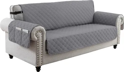 Produktbild von Sofabezug 1 Sitzer Sofaschoner Wasserdicht Reversibel Gesteppte Gepolsterter Sofaschutz mit Seitentasche Sofaüberwurf Sesselschoner, Grau