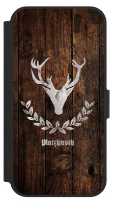 Produktbild von NIVOCASE Klapphülle für Apple iPhone 16e  Handyhülle aus Kunst Leder NIVOflip schwarz Hirsch Holz Holzoptik