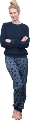 Produktbild von Damen Frottee Pyjama Schlafanzug mit Bündchen Sterne als Motiv - auch in Übergrößen 93020 ; marine , 40