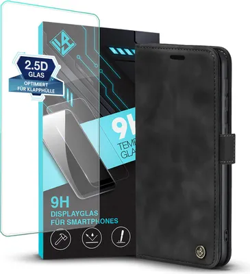 Produktbild von Handy Hülle für Samsung Galaxy Xcover7 Pro mit 9H Displayglas Klapphülle Bookcase Flip Cover Handy Tasche Etui Farbe: Schwarz