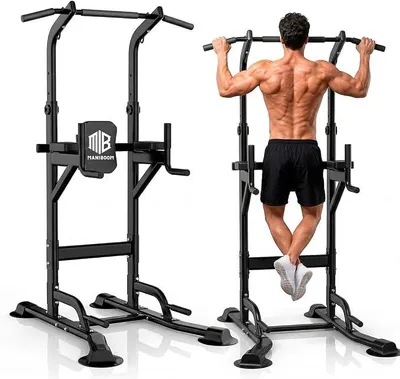 Imagen del producto de "FELSENFEST" - Barra de dominadas de pie (220 kg) - Torre de entrenamiento multifuncional con altura ajustable (165-235 cm) y base antideslizante. Estación de dominadas para calistenia, fondos y entrenamiento abdominal en casa