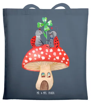 Produktbild von Mr. & Mrs. Panda Schultasche Marienkäfer Fliegenpilz - Indigo Blue - Geschenk, Shopping Tasche, Wohnung, Laptoptasche, Tote Bag, Einkaufstasche, Zuhause, Lustige Sprüche