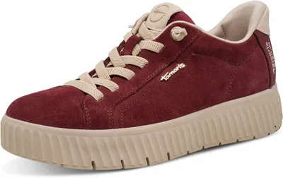 Produktbild von Tamaris Damen Sneaker Leder Bordeaux klassische Schnürung profilierte Plateausohle