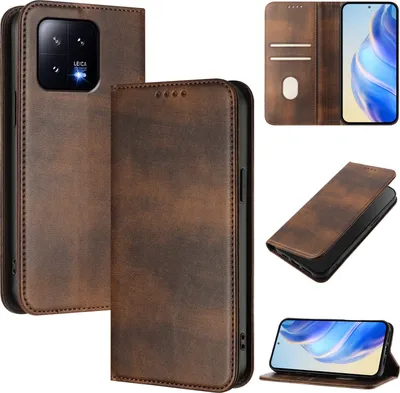 Produktbild von Handyhülle für Xiaomi 13, Vintage Leder RFID Schutz Kartenfach Standfunktion Magnetische Klapphülle Braun