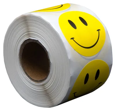 Produktbild von 500 Etiketten Smiley gelb 35 mm auf Rolle - Siegelaufkleber - Belohnungsaufkleber - Runde Aufkleber - DULA
