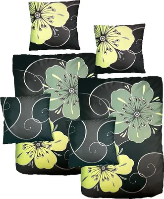 Produktbild von Hochwertige Baumwolle Satin Bettwäsche Blumen Grün Schwarz  155x220 80x80cm: 4 tlg.