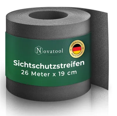 Produktbild von Novatool PREMIUM PP 26m Rolle Sichtschutzstreifen für Doppelstabmattenzaun Anthrazit für 10 Reihen, 1,1 mm extra stabil UV-Beständigkeit Metallzaun Sichtschutzstreifen Zaunelemente Sichtschutz Zaun