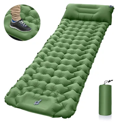 Immagine prodotto di Materassino da campeggio, design compatto, pompa integrata, colore verde, dimensioni 193x68x8 cm