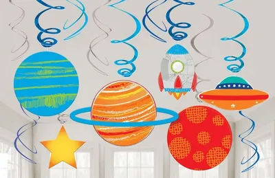 Obrázok produktu pre 12 dekoratívnych špirál Blast Off - závesná dekorácia planéty