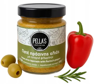 Produktbild von Pella’s Grüne Olivenpaste mit Paprika 200 g – Griechische Tapenade, Vegan & Glutenfrei