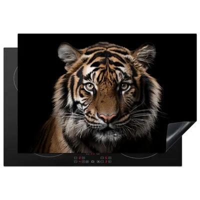 Produktbild von KitchenYeah© Herdabdeckplatte Tiger - Porträt - Schwarz - Tier , 78x52cm, Küche Deko, Glaskeramikkochfeld Herdabdeckung, Abdeckplatte fùr Kochfeld