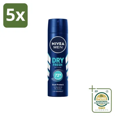 Productafbeelding van 5 x NIVEA MEN Dry Fresh Deodorantspray - 150 ml - Verpakking met 5 stuks