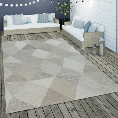 Produktbild von In- & Outdoor Flachgewebe Teppich Geometrisch Muster Rauten Muster In Beige Grösse 80x150 cm