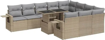 Produktbild von vidaXL 11-tlg. Garten-Sofagarnitur mit Kissen Beige Poly Rattan