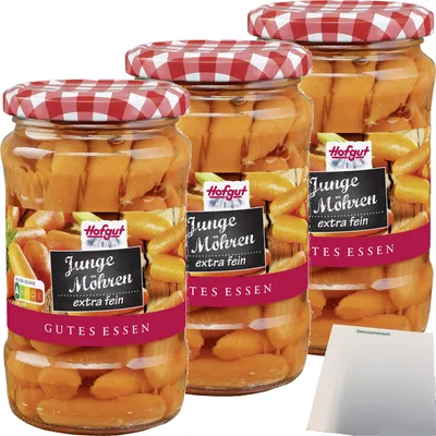 Produktbild von Hofgut Möhren extra fein 3er Pack (3x370ml Glas) + usy Block