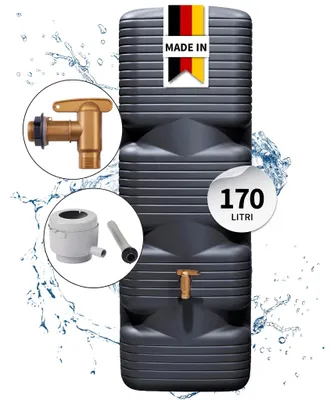 Immagine prodotto di 4rain QUADRO serbatoio da parete set completo 170 litri grigio grafite incl. rubinetto in plastica e raccordo pluviale, Immagine generata dall'IA