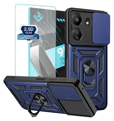 Produktbild von Armor Handyhülle für Xiaomi Redmi 13C mit 9H Displayglas Displayschutz Kameraschutz Handy Panzer Case Cover Schutzhülle Outdoor Farbe: Blau