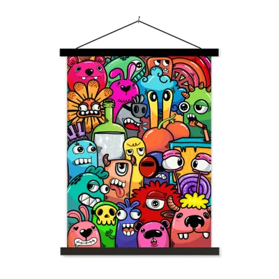Produktbild von MuchoWow® Textilposter Design - Regenbogen - Tiere - Monster - Lustig - Kind 120x160 cm mit schwarzem Rahmen - Magnetischer