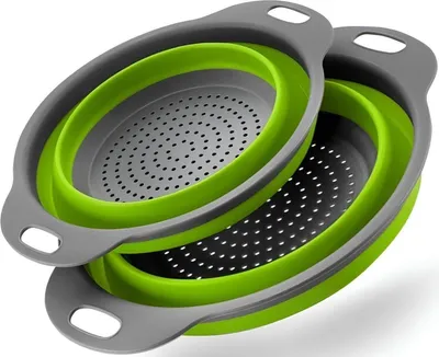 Immagine prodotto di HI NATURE™ Scolapasta Pieghevole Set 2 Pezzi – Colino Silicone Pieghevole Salvaspazio – 1 Grande + 1 Piccolo – BPA Free – Lavabile in Lavastoviglie