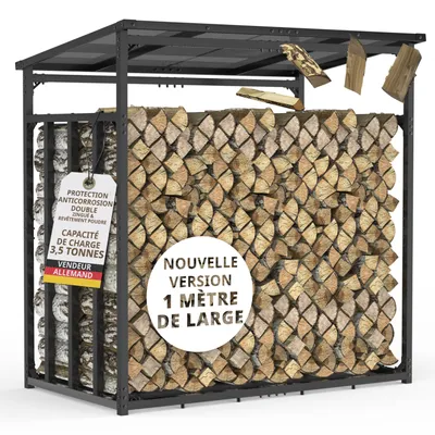 Image de Étagère à bois de chauffage 185x105x185 cm en métal galvanisé avec toit anthracite – abri de jardin résistant aux intempéries pour extérieur