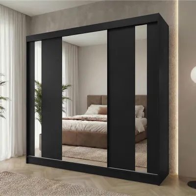 Obrázek produktu pro BEAUTYSOFA skříň s posuvnými dveřmi GAJA 240 cm - moderní třídveřová skříň se zrcadlem (černá)
