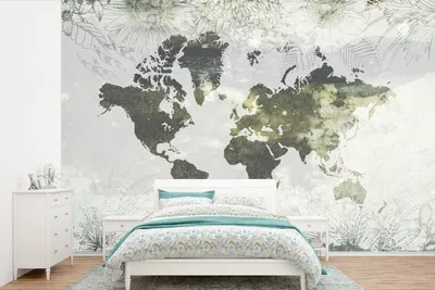 Produktbild von MuchoWow® Fototapete für Wohnzimmer oder Schlafzimmer Wandtapete Vinyl Motivtapete Weltkarte - Blumen - Gelb - 330x220 cm - Fototapeten