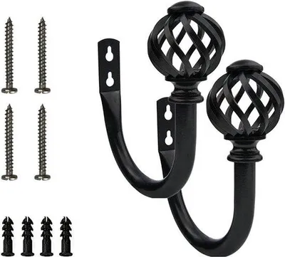 Immagine prodotto di Set di 2 ganci decorativi per tende - nero opaco - montaggio a parete - accessori per interni