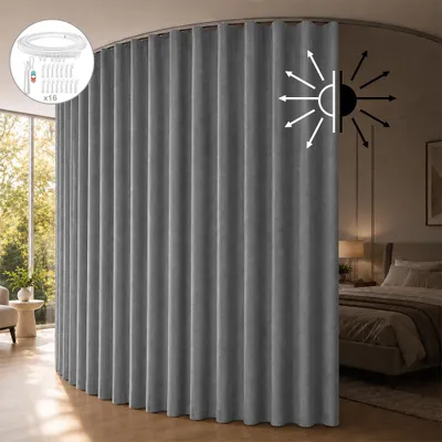 Immagine prodotto di Tenda oscurante al 100%, 254x244 cm, divisorio per ambienti, con coulisse e binario a soffitto flessibile, tessuto antigraffio, tenda divisoria, opaca, grigia