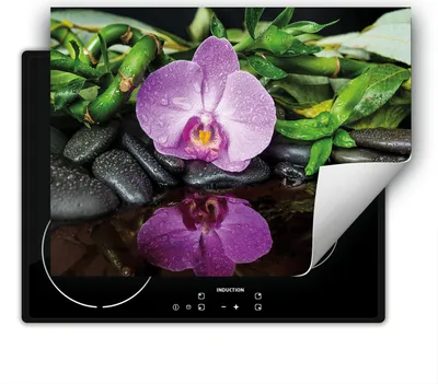Immagine prodotto di DarHaus Piastra di copertura per fornelli 80x52 cm Tappetino antiscivolo Roll-up, orchidea - fiore