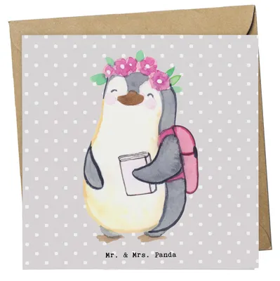 Produktbild von Mr. & Mrs. Panda Klappkarte Studentin Herz - Grau Pastell - Geschenk, Glückwunschkarte, anlasskarte, Grußkarte, doppelkarte, faltkarte