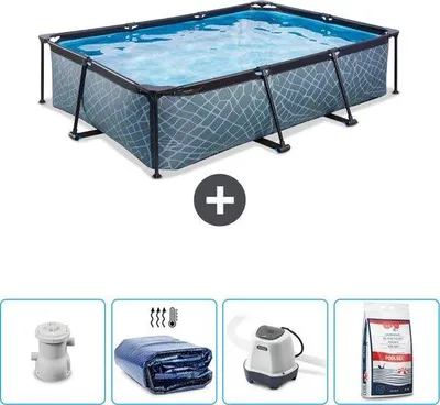 Produktbild von Rechteckiges Solarbeheiztes Schwimmbecken mit Pumpe - 300 x 200 x 65 cm - inkl. Solarabdeckung - Salzwassersystem - Schwimmbecken-Salz - Jetzt besonders günstig
