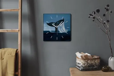 Produktbild von Coloray Hodiny Unikátní 30x30 cm  Tiché hodiny Pro obývací pokoj a kuchyň Nástěnné hodiny Plátno Bílé ručičky hodin - Velryba mořského zvířete
