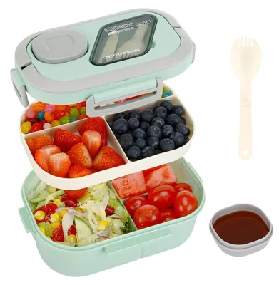 Image de Boîte à lunch Kasanni avec compartiments, boîte repas, récipient pour le déjeuner et la salade, boîte bento avec cuillère, boîte à goûter, pour adultes et enfants, sans BPA (vert)
