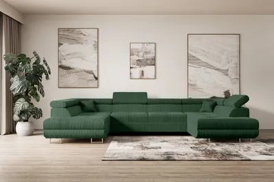 Produktbild von ALTDECOR Ecksofa in U-Form mit Schlaffunktion und Bettkasten GUSA-U - 342x202x107 cm Grün - Corner Sofa Bett Eckcouch Couch L-Form Schlafcouch Ausziehbar Wohnlandschaft Schlafsofa Cauchsofa