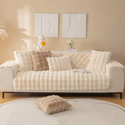 Produktbild von (Milchig weiß, Couchkissen 70 * 210 cm) Dickes Plüsch-Kaninchen-Sofakissen, flauschige Sofakissenbezüge, Möbelschutz