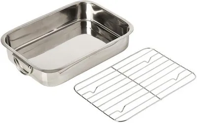 Immagine prodotto di Padella quadrata in acciaio inossidabile Ibenzoa® con inserto per griglia – 30 x 25 x 6,1 cm, adatta al forno, facile da pulire, maniglie salvaspazio, colore argento
