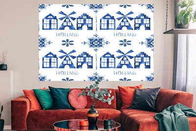 Produktbild von MuchoWow® Poster Muster - Holland - Delfter Blau 180x120 cm - Fotoplakat