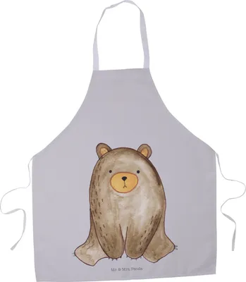 Produktbild von Mr. & Mrs. Panda Kochschürze Bär sitzend - Grau Pastell - Geschenk, Backschürze, Küchenschürze, Teddy, Schürze, Grillschürze, Vorbinder