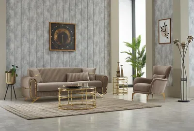 Produktbild von Sofagarnitur Dreisitzer Sofa Stoffsofa Polstersofa Beige Sessel 2tlg