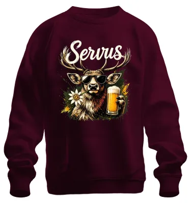 Produktbild von Servus Hirsch Bayern Bier Trachtenshirt Lederhose Dirndl Sweatshirt Pullover, Burgundy, L