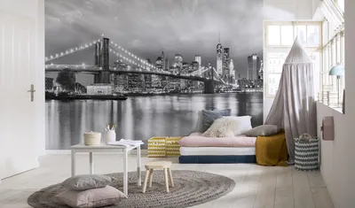 Produktbild von Komar Fototapete - Brooklyn B/W - Größe: 368 x 254 cm (Breite x Höhe), Schlafzimmer, Wohnzimmer, Tapete